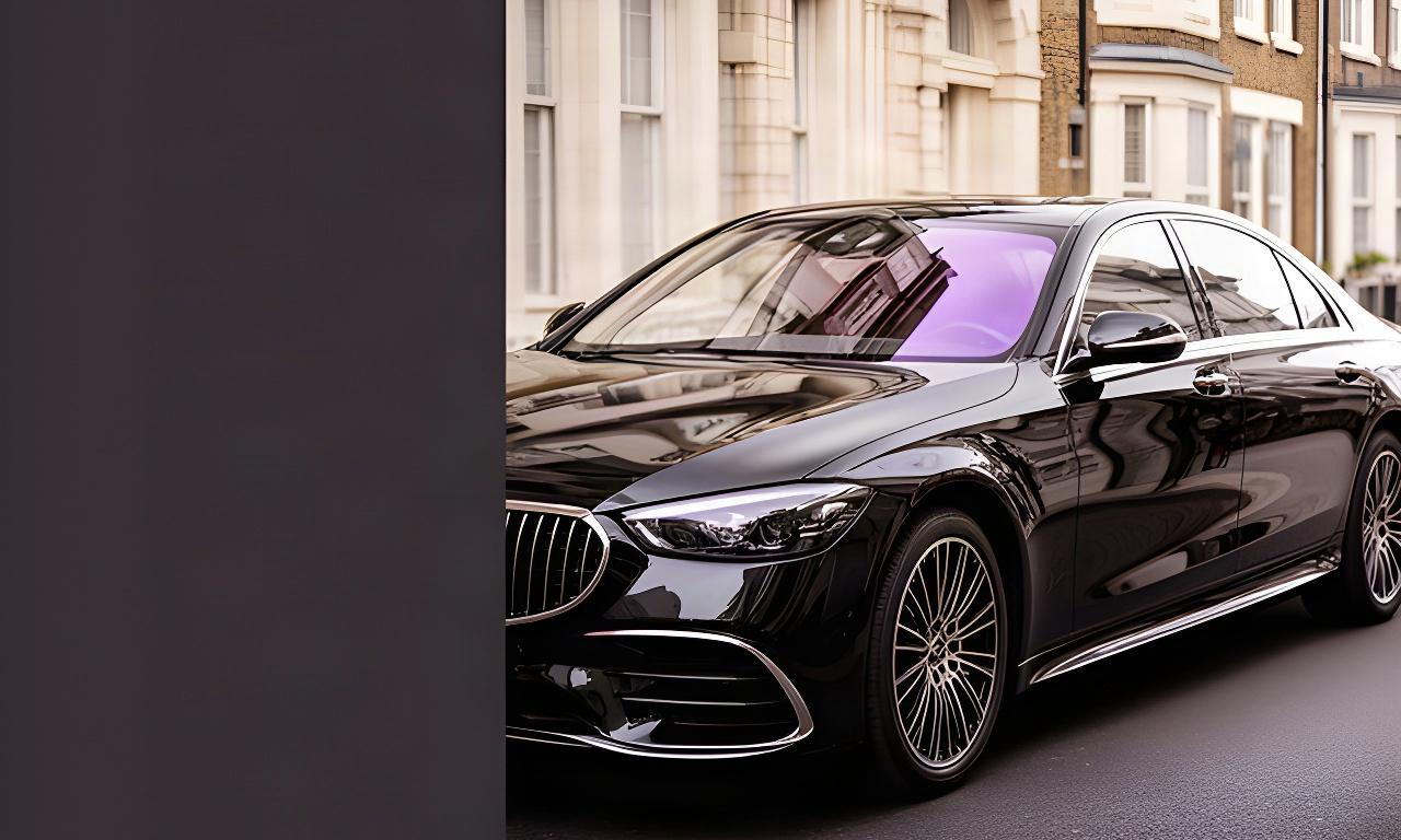 Glossy black German saloon reflecting Ealing architecture after a precision paint correction