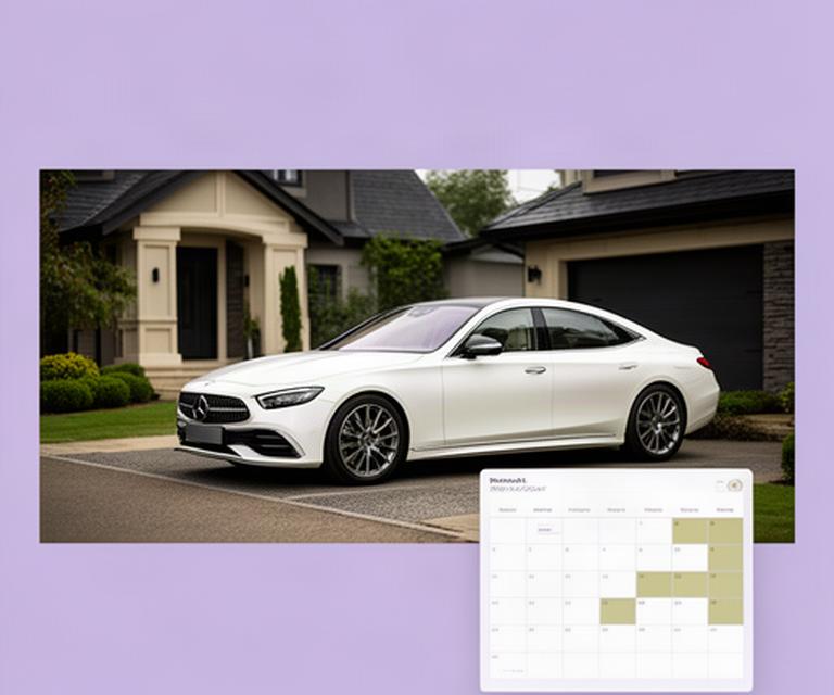 Clean luxury car parked beside a home while a monthly detailing calendar is marked for recurring care